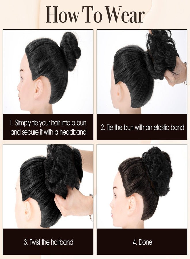 Bremorou Messy Bun Hair Piece, Fake Hair Bun Messy Scrunchies Wavy Curly Chignon Ponytail Extensions Synthetic Thick Tousled Updo Thick Updo Hairpiece For Daily Wear Real Ponytail Extension(Black) - Image 5